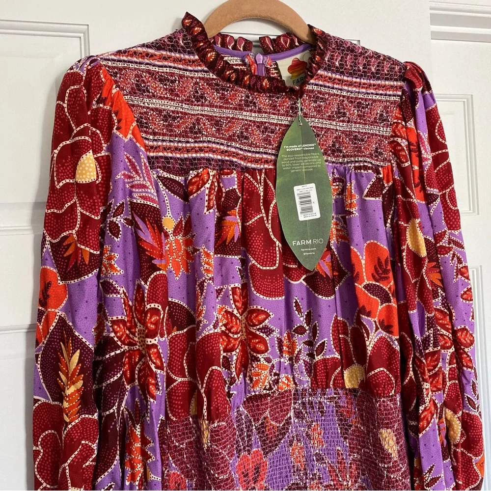 🥭 FARM RIO Sweet Floral Long Sleeve Minidress - Picture 10 of 17